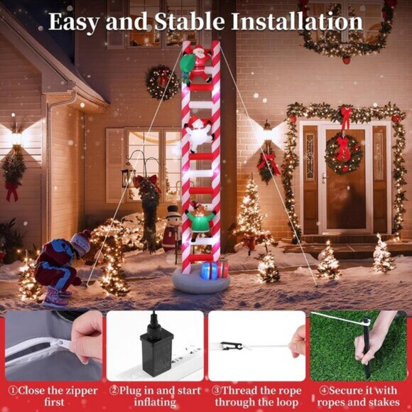 ⚡9.8FT Christmas Inflatables Ladder Built-in LED Light Yard Outdoor Decorations - Picture 7 of 13